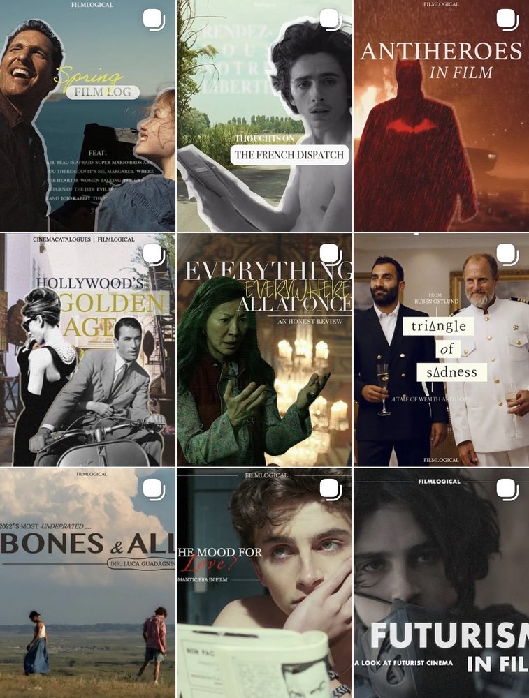 Grid of Filmlogical Instagram post covers