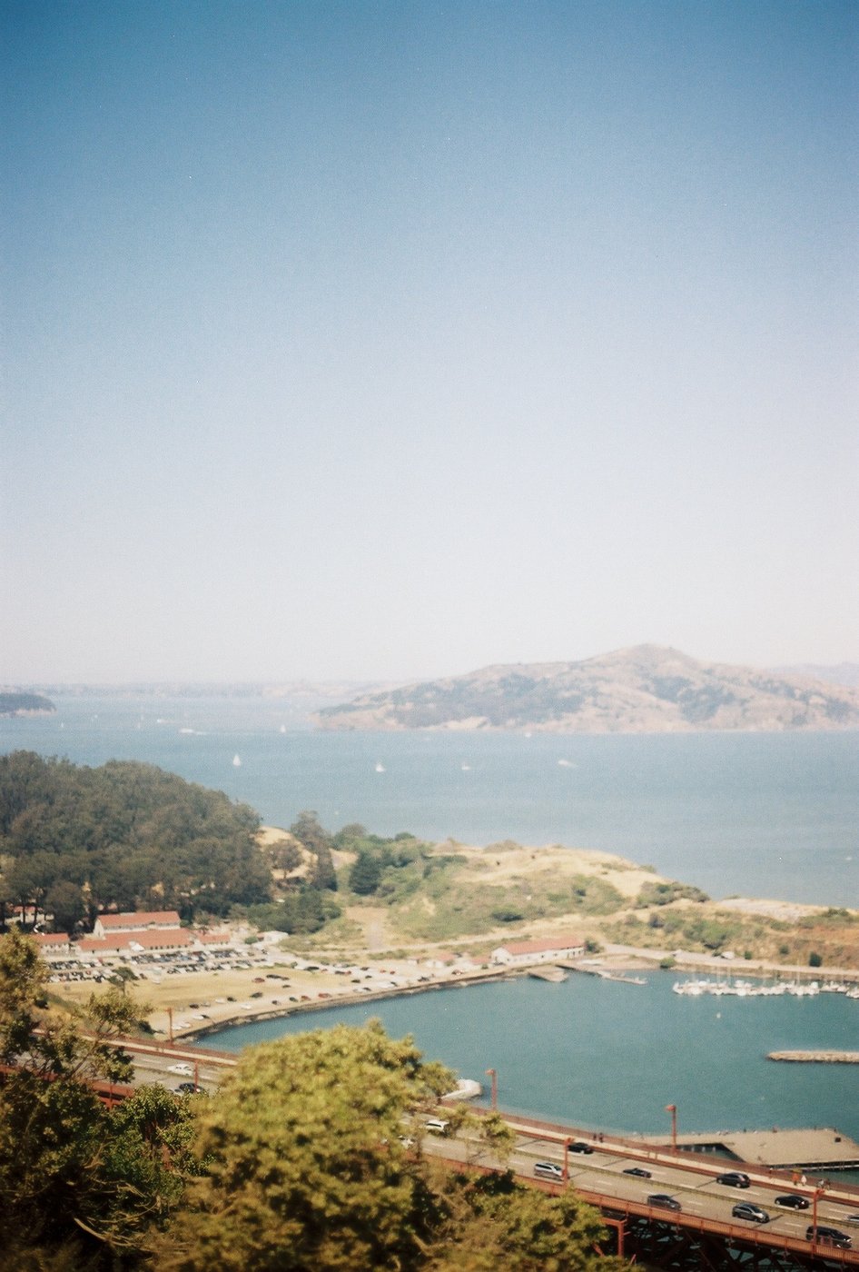 An aerial view of the bay and harbor