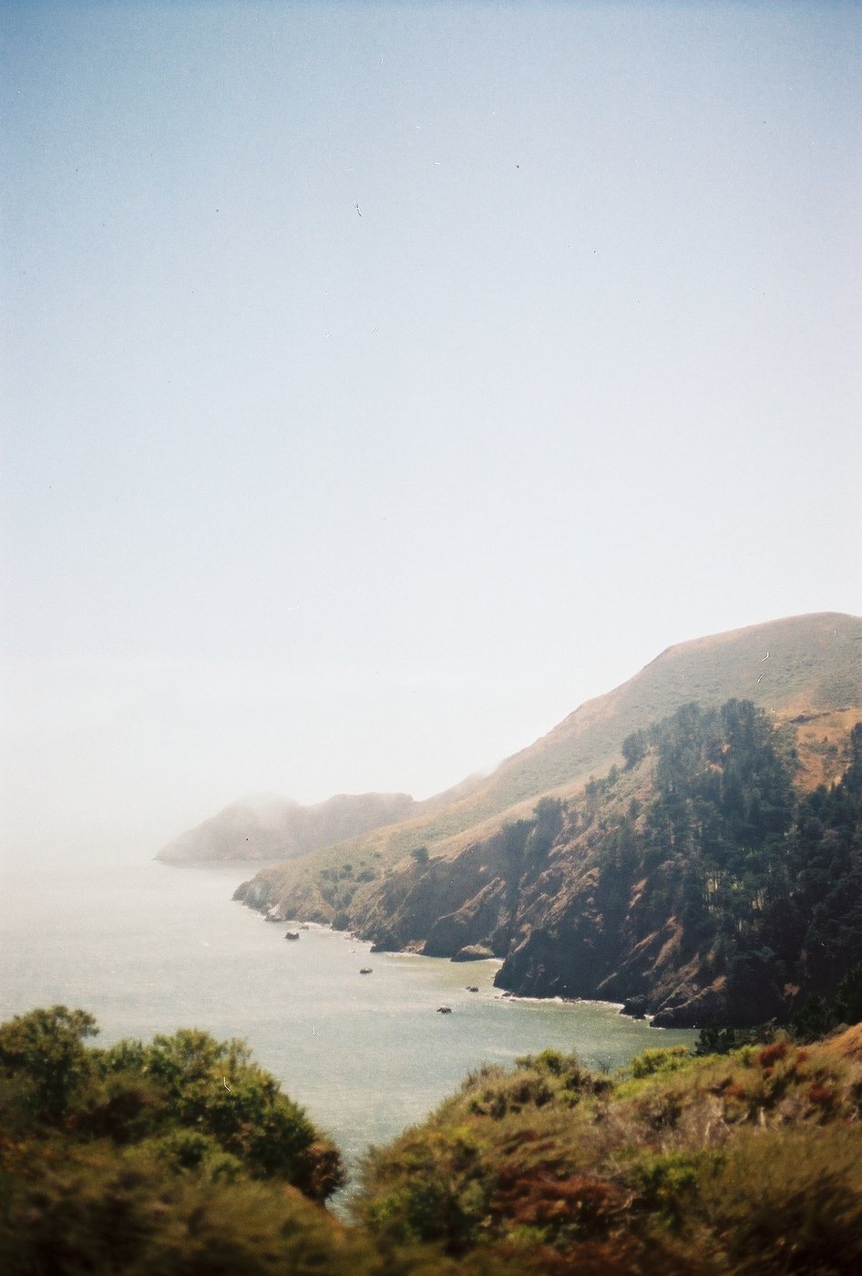 A hazy view of the coastal hills