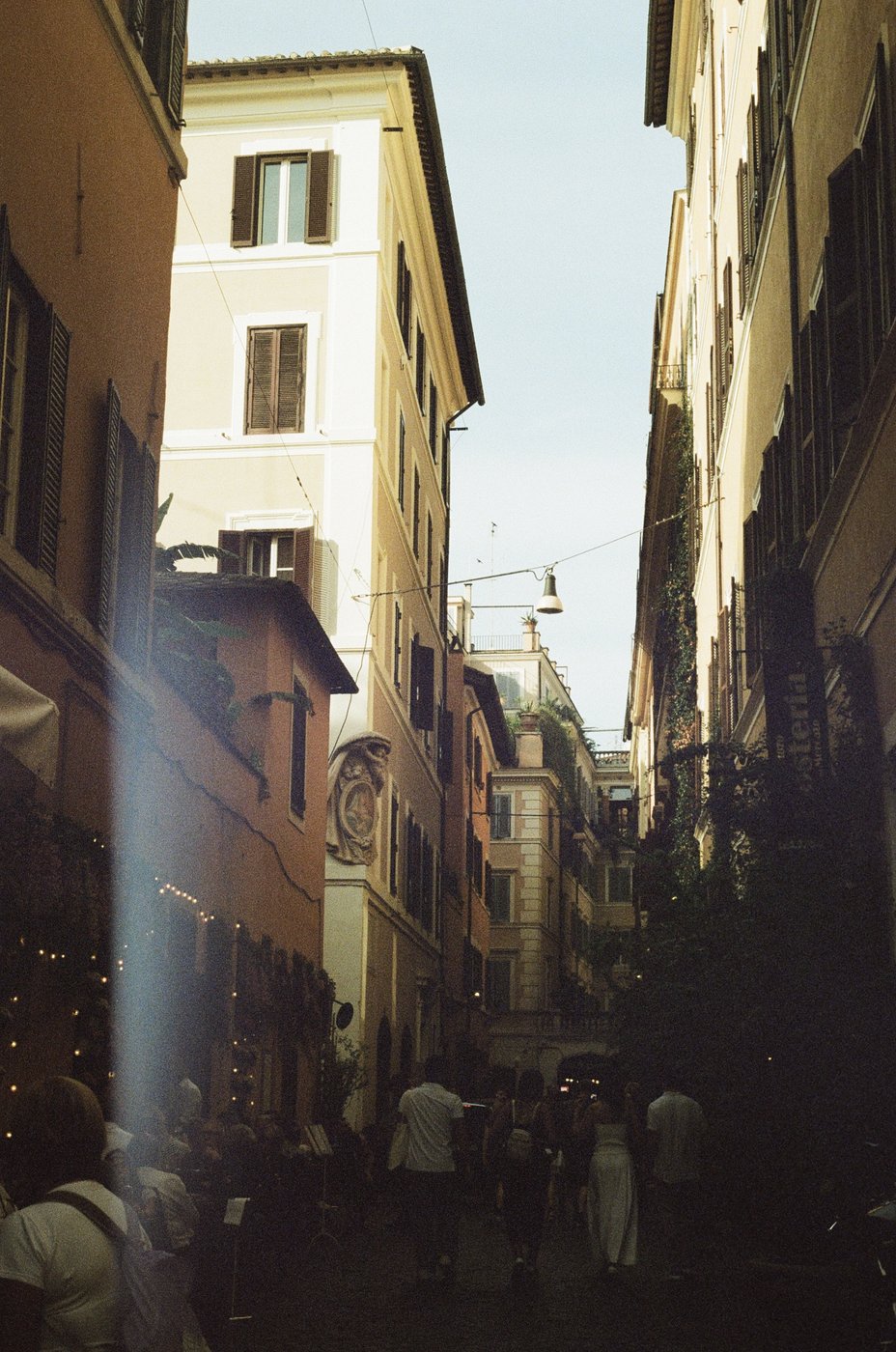 Narrow street in old Nice at golden hour