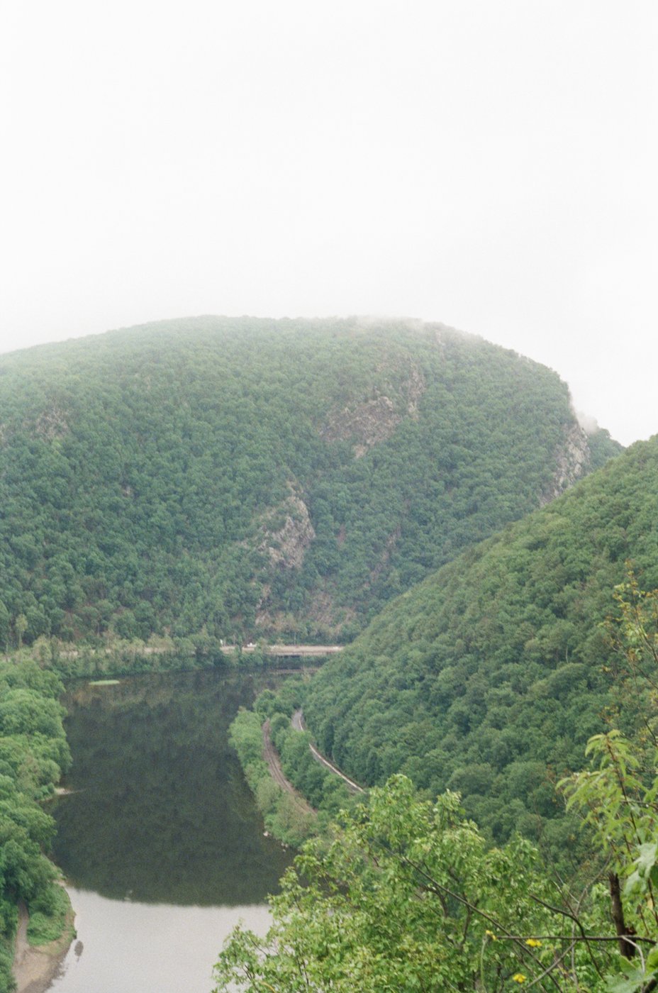 Hazy view of the ridge and river below